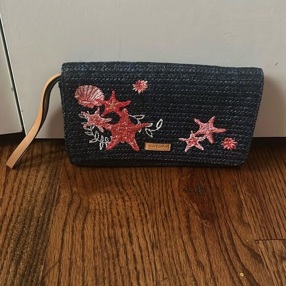Vera Bradley Straw Clutch Wristlet in Navy Sea Life New without Tags - Picture 1 of 7